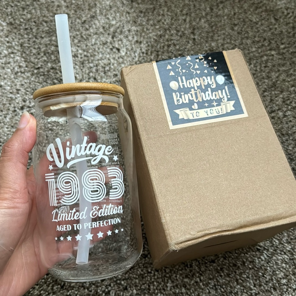 NiB Birthday year 1983 mug with straw